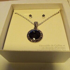 Vintage Modernist Silver Black Onyx Necklace Set